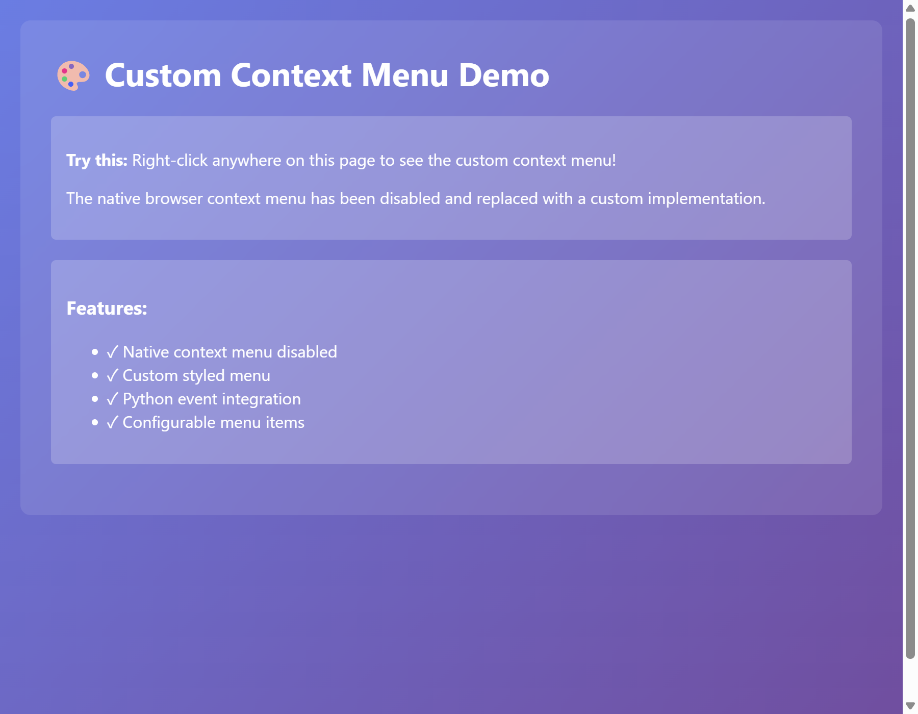 Custom Context Menu Demo