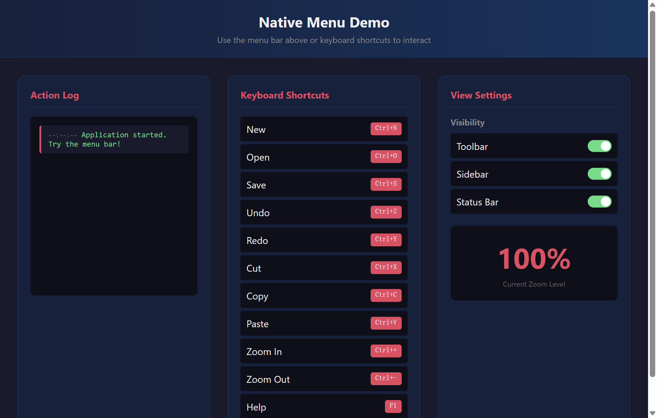 Native Menu Demo